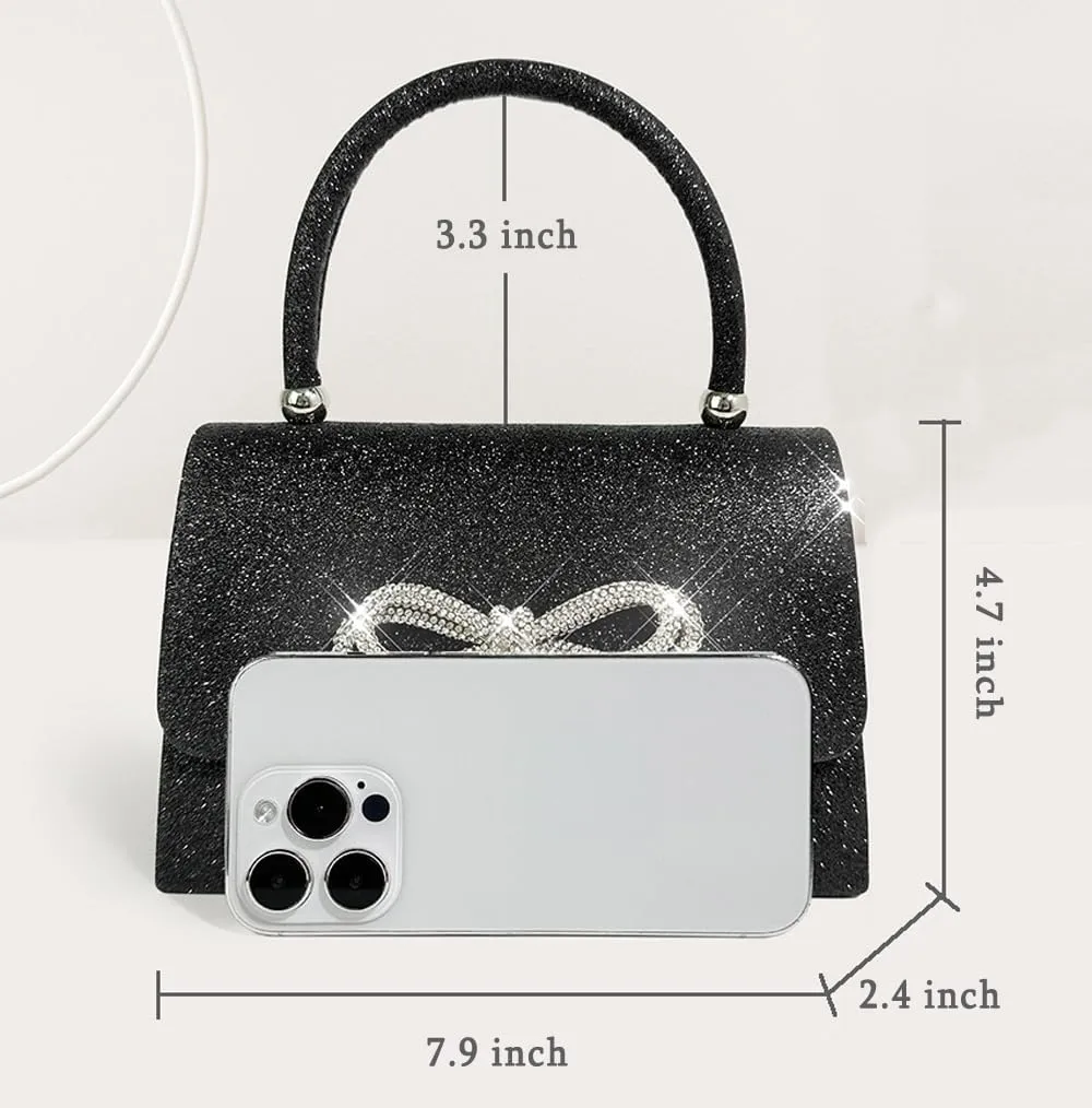Womens Evening Bag Sparkly Bow Clutch Purse Wedding Party Purses Glitter Rhinestone Cocktail Prom Handbags