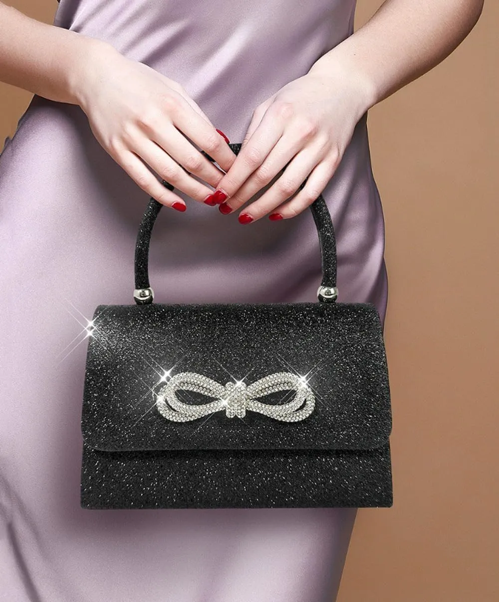 Womens Evening Bag Sparkly Bow Clutch Purse Wedding Party Purses Glitter Rhinestone Cocktail Prom Handbags