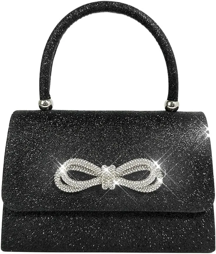 Womens Evening Bag Sparkly Bow Clutch Purse Wedding Party Purses Glitter Rhinestone Cocktail Prom Handbags
