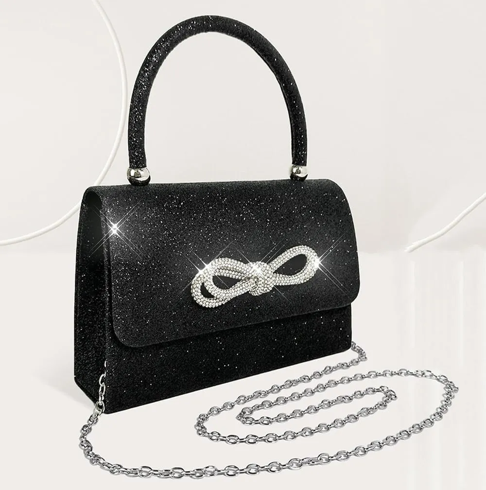 Womens Evening Bag Sparkly Bow Clutch Purse Wedding Party Purses Glitter Rhinestone Cocktail Prom Handbags