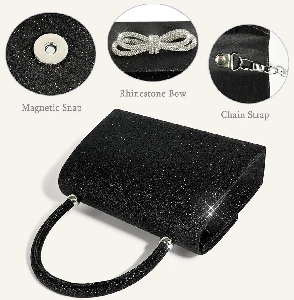 Womens Evening Bag Sparkly Bow Clutch Purse Wedding Party Purses Glitter Rhinestone Cocktail Prom Handbags