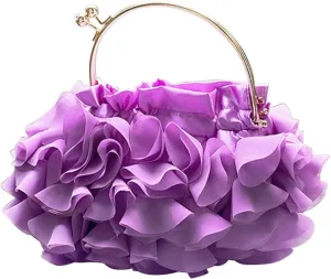 Women's Evening Bag Top-Handle Tote Handbags Satin Flower Dressy Cocktail Wedding Party Purse with Detachable Chain Black