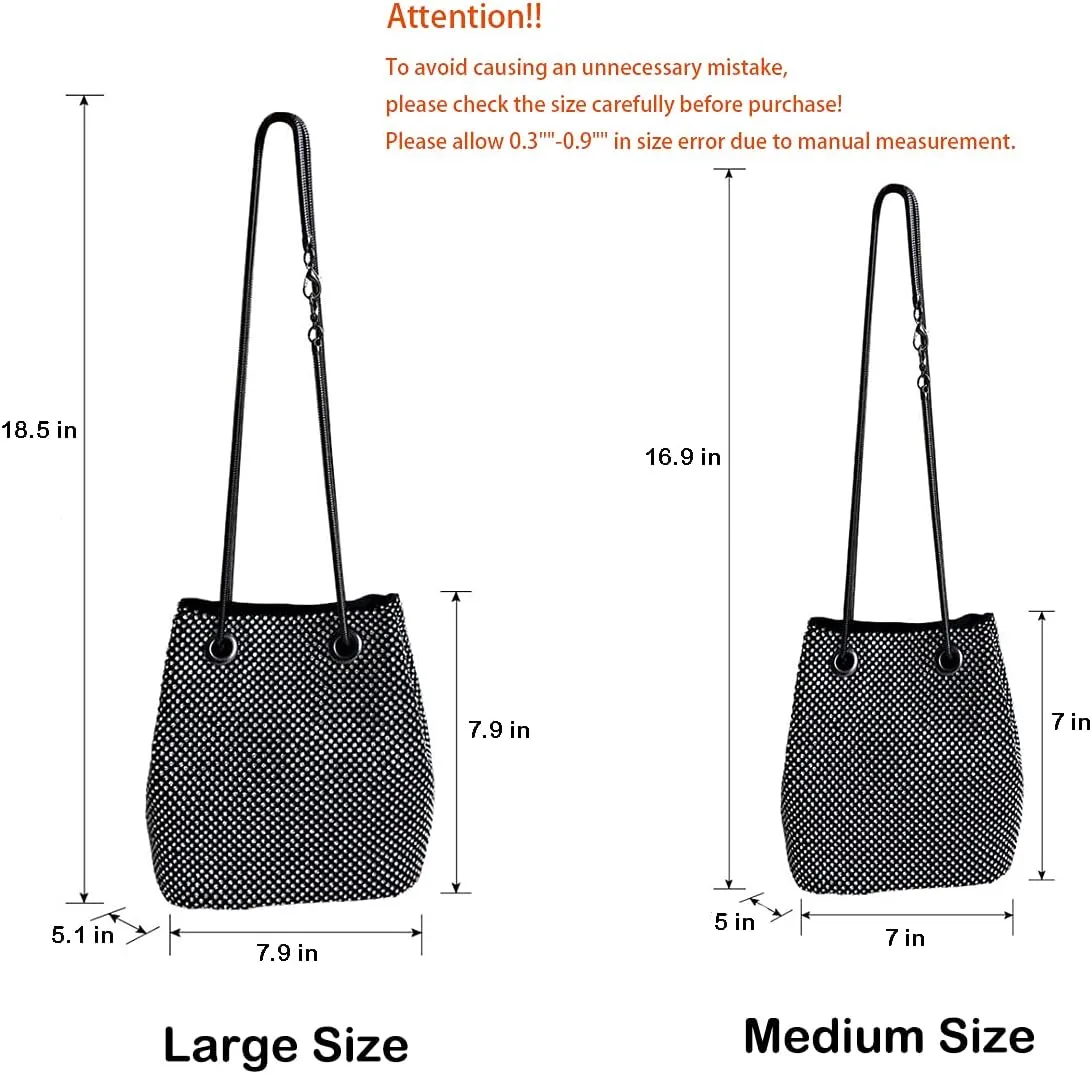 Women's Evening Bag- Upgraded Size Full Rhinestones Bucket Bag Shining Bag Shoulder Bag for Party Wedding Date Night