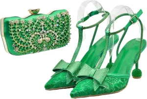 Women's Fashion Party Shoes and Bags Set Wedding Party High Heels with Ankle Strap