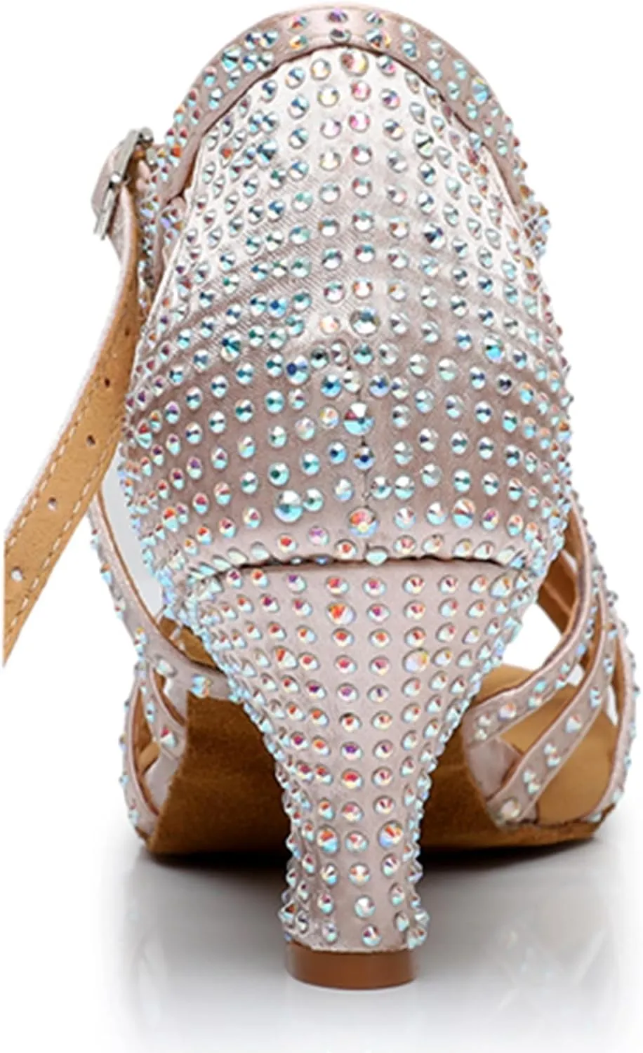 Womens Girls Heels for Salsa Dancing Rhinestones Beaded Ballroom Shoes Strappy Wedding Evening Sandals X2209