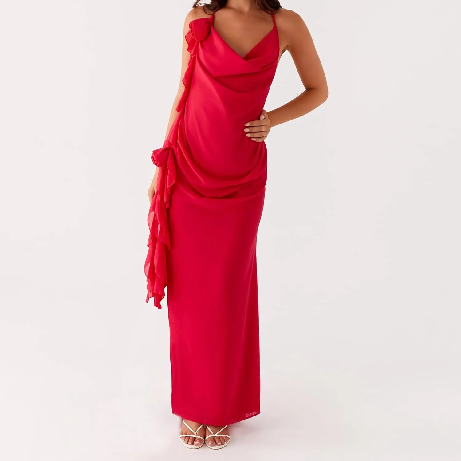 Women's Halter Bodycon Dress Cowl Neck Tie Backless Maxi Dresses Y2k Formal Cocktail Going Out Beachwear