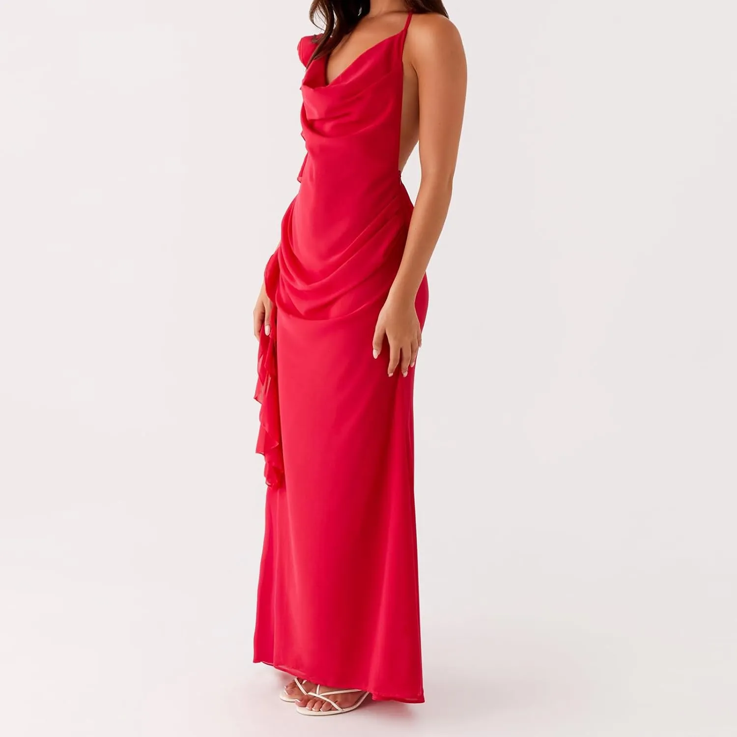 Women's Halter Bodycon Dress Cowl Neck Tie Backless Maxi Dresses Y2k Formal Cocktail Going Out Beachwear