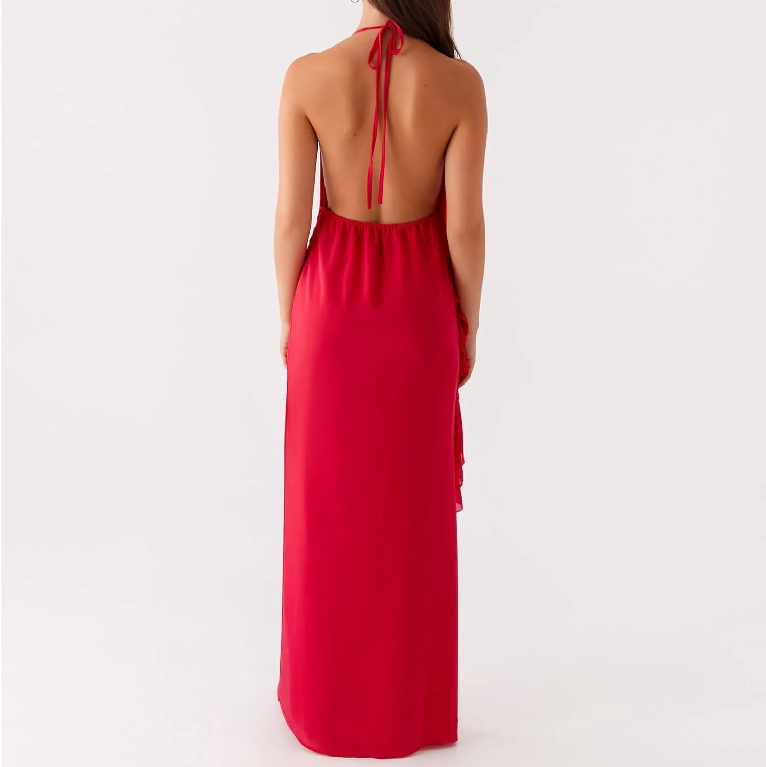 Women's Halter Bodycon Dress Cowl Neck Tie Backless Maxi Dresses Y2k Formal Cocktail Going Out Beachwear