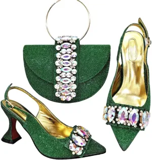 Women's High Heels Shiny Material with Big Rhinestones Suitable for Nigerian Wedding Party Wear