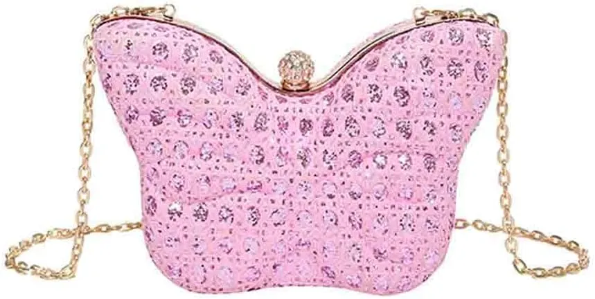 Women's Hollow Butterfly Shoulder Bag, Luxury Glitter Rhinestone Chain Evening Purse, Cute Wedding Party Bridal Prom Handbag