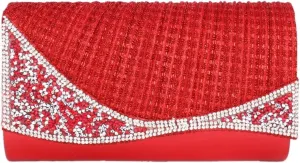 Women's Irregular Rhinestones Adorn Bling Evening Bag,Red