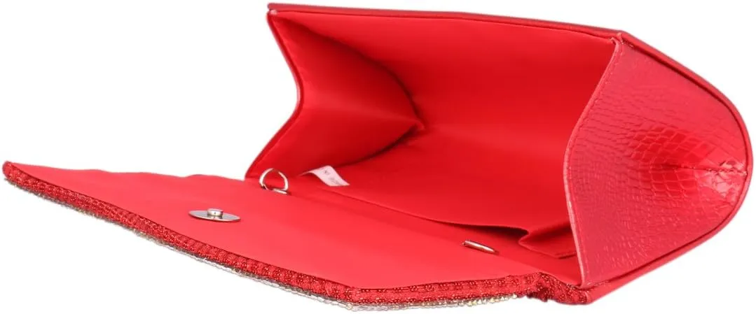 Women's Irregular Rhinestones Adorn Bling Evening Bag,Red