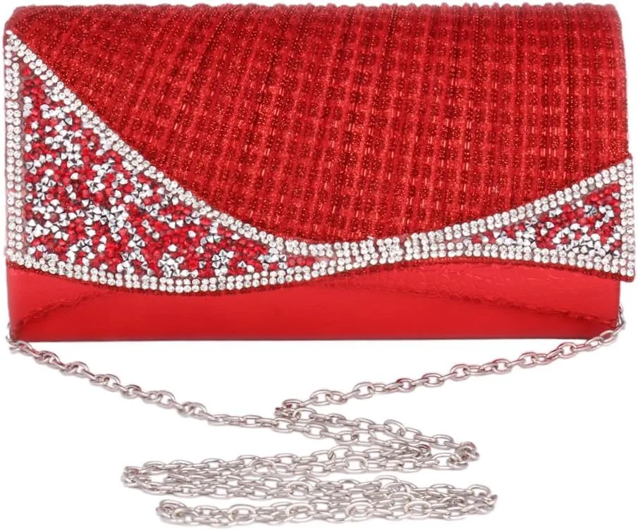 Women's Irregular Rhinestones Adorn Bling Evening Bag,Red