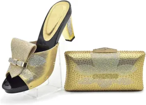 Womens Italian Rhinestone Shoes with Matching Bag Sets African Shoe and Bag Set for Party Wedding