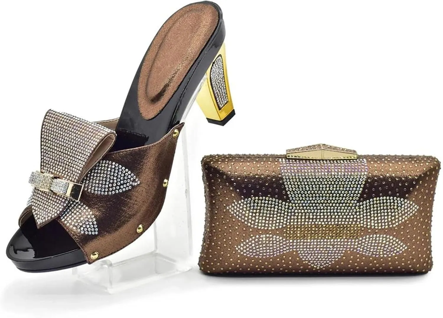 Womens Italian Rhinestone Shoes with Matching Bag Sets African Shoe and Bag Set for Party Wedding