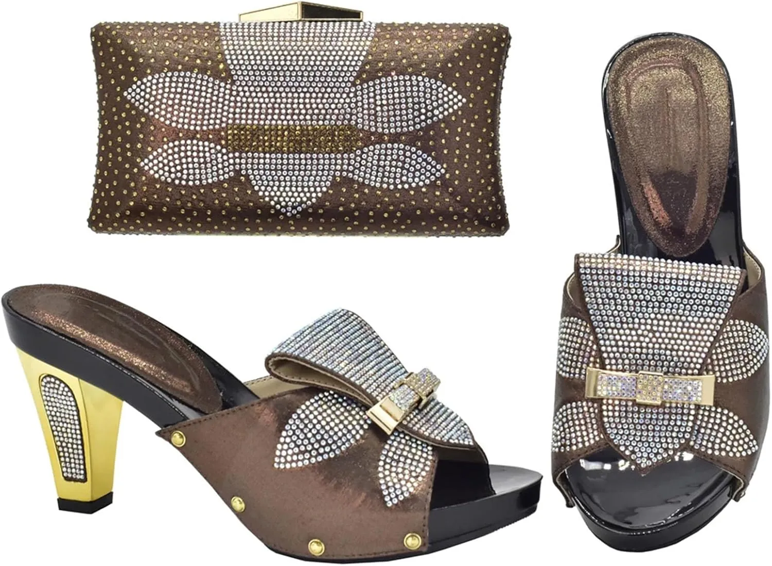 Womens Italian Rhinestone Shoes with Matching Bag Sets African Shoe and Bag Set for Party Wedding