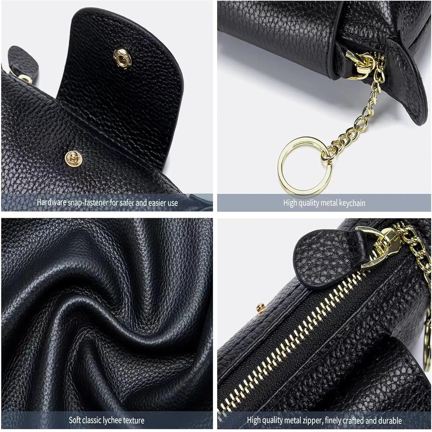 Women's Leather Coin Purse with KeyChain, Small Leather Pouch with Zipper for Women Fashionable Wallet Leather Classic Money Bag(Grey), US-Bag-02