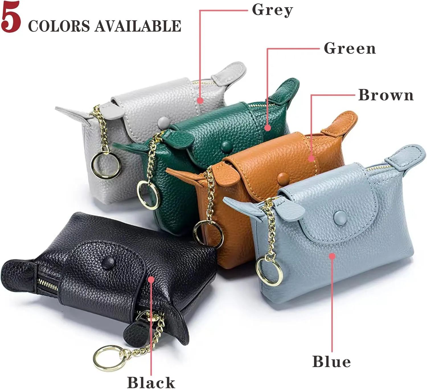 Women's Leather Coin Purse with KeyChain, Small Leather Pouch with Zipper for Women Fashionable Wallet Leather Classic Money Bag(Grey), US-Bag-02