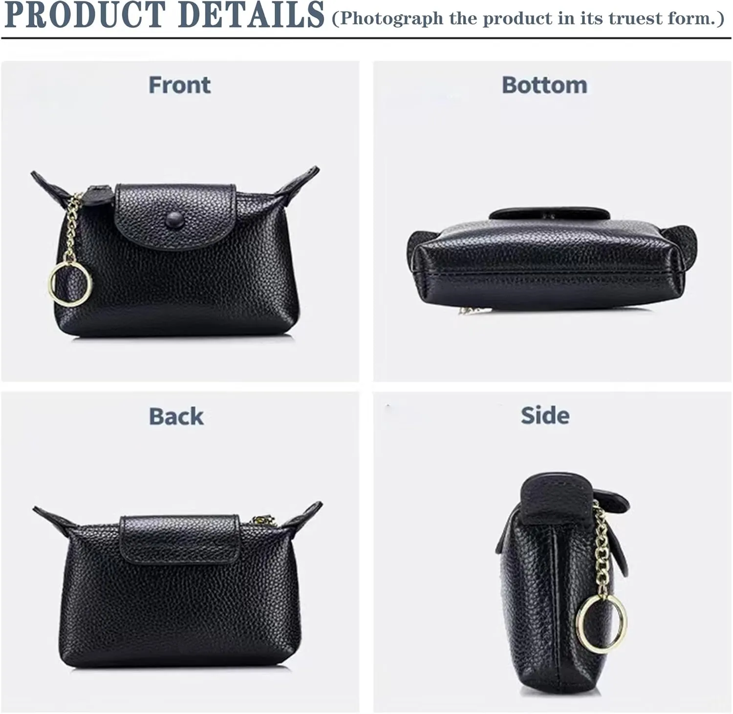 Women's Leather Coin Purse with KeyChain, Small Leather Pouch with Zipper for Women Fashionable Wallet Leather Classic Money Bag(Grey), US-Bag-02
