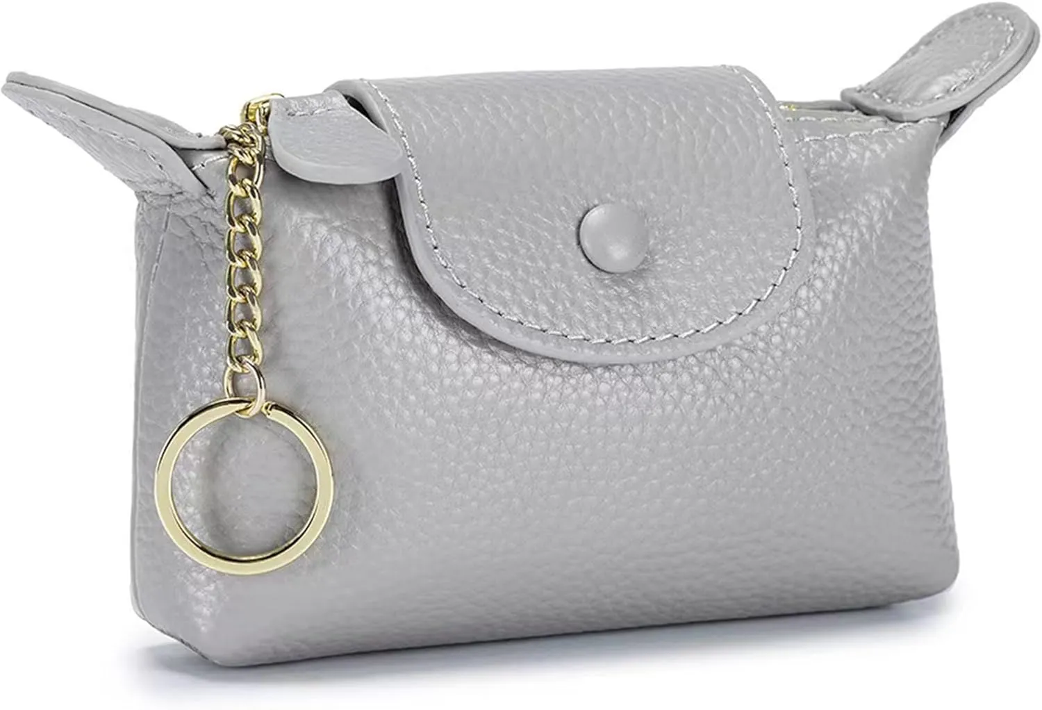 Women's Leather Coin Purse with KeyChain, Small Leather Pouch with Zipper for Women Fashionable Wallet Leather Classic Money Bag(Grey), US-Bag-02