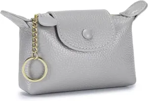 Women's Leather Coin Purse with KeyChain, Small Leather Pouch with Zipper for Women Fashionable Wallet Leather Classic Money Bag(Grey), US-Bag-02