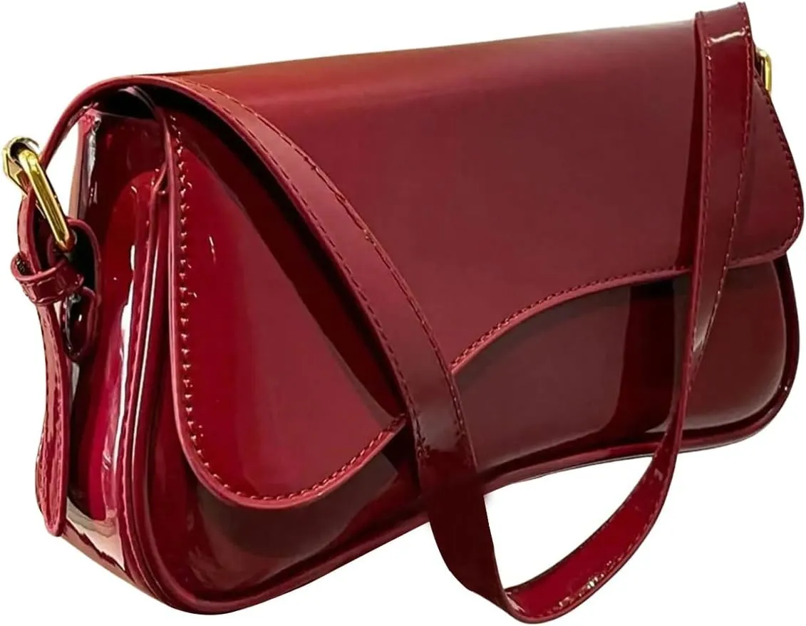 Women's Minimalist Patent Leather Shoulder Bag Trendy Handbag Elegant Purses