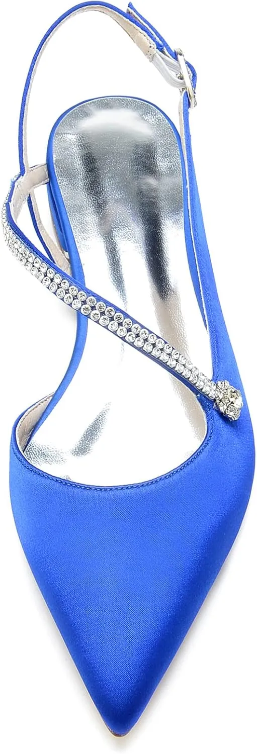Women's Pointed Toe Beaded Satin Wedding Flats for Bride Comfortable White Bridal Shoes with Ankle Strap Prom Party Shoes Pumps