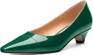 Womens Pumps, Low Kitten Heel Pumps Slip-on Pointed Toe Dress Shoes Office Party Wedding Patent 1.4 Inch