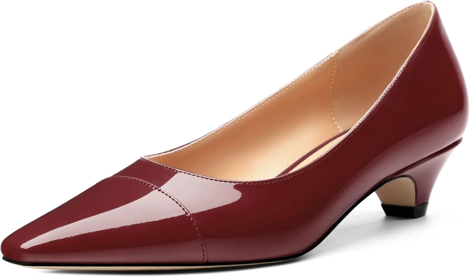 Womens Pumps, Low Kitten Heel Pumps Slip-on Pointed Toe Dress Shoes Office Party Wedding Patent 1.4 Inch