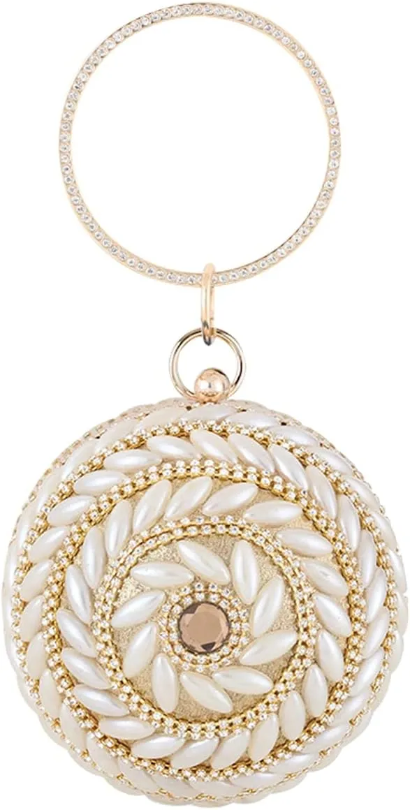Women’s Round Ball Evening Bag Rhinestones Purse Beaded Pearl Clutch Bag