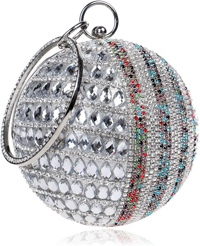 Women's Round Shape Purse Rhinestone Ball Clutch Evening Bag