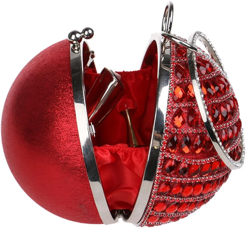 Women's Round Shape Purse Rhinestone Ball Clutch Evening Bag