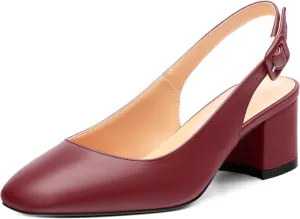 Women's Slingback Low Chunky Heels Square Toe Block Heels for Women Closed Toe Comfortable Casual Wedding Work Pumps 2 Inch