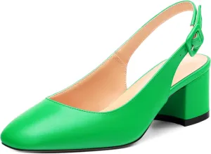 Women's Slingback Low Chunky Heels Square Toe Block Heels for Women Closed Toe Comfortable Casual Wedding Work Pumps 2 Inch