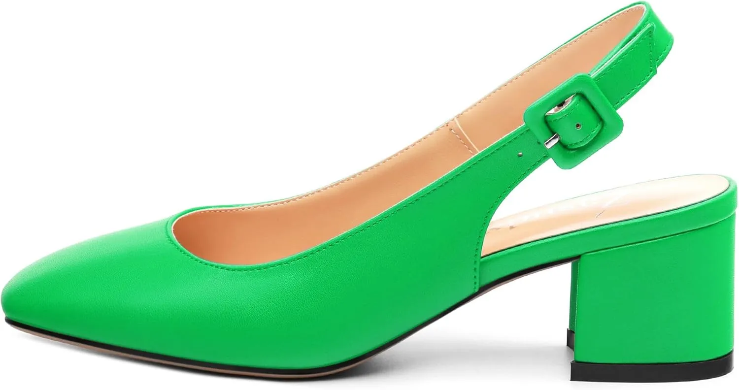 Women's Slingback Low Chunky Heels Square Toe Block Heels for Women Closed Toe Comfortable Casual Wedding Work Pumps 2 Inch