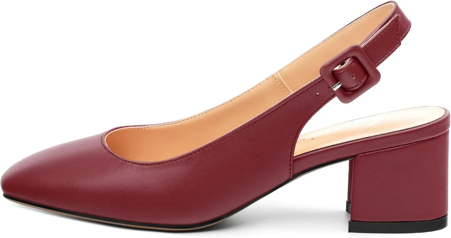 Women's Slingback Low Chunky Heels Square Toe Block Heels for Women Closed Toe Comfortable Casual Wedding Work Pumps 2 Inch