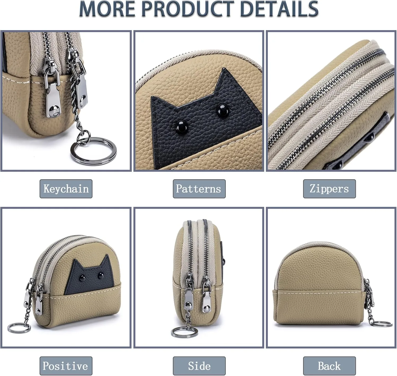 Women's Soft Leather Mini Coin Purse with KeyChain, Cute Cat Face Coin Pouch with Zipper for Women Fashionable Wallet Leather Classic Money Bag (Sea Green)
