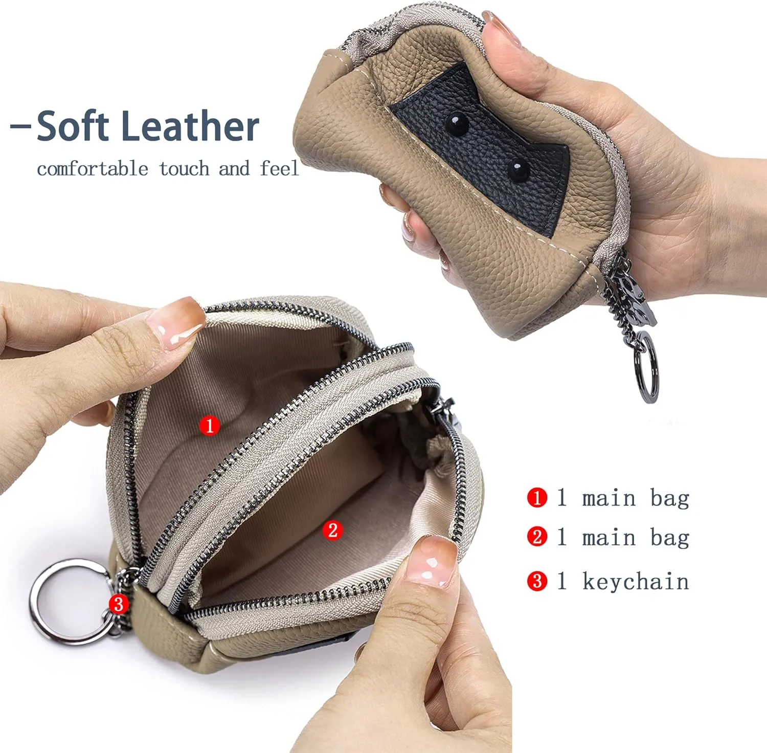 Women's Soft Leather Mini Coin Purse with KeyChain, Cute Cat Face Coin Pouch with Zipper for Women Fashionable Wallet Leather Classic Money Bag (Sea Green)
