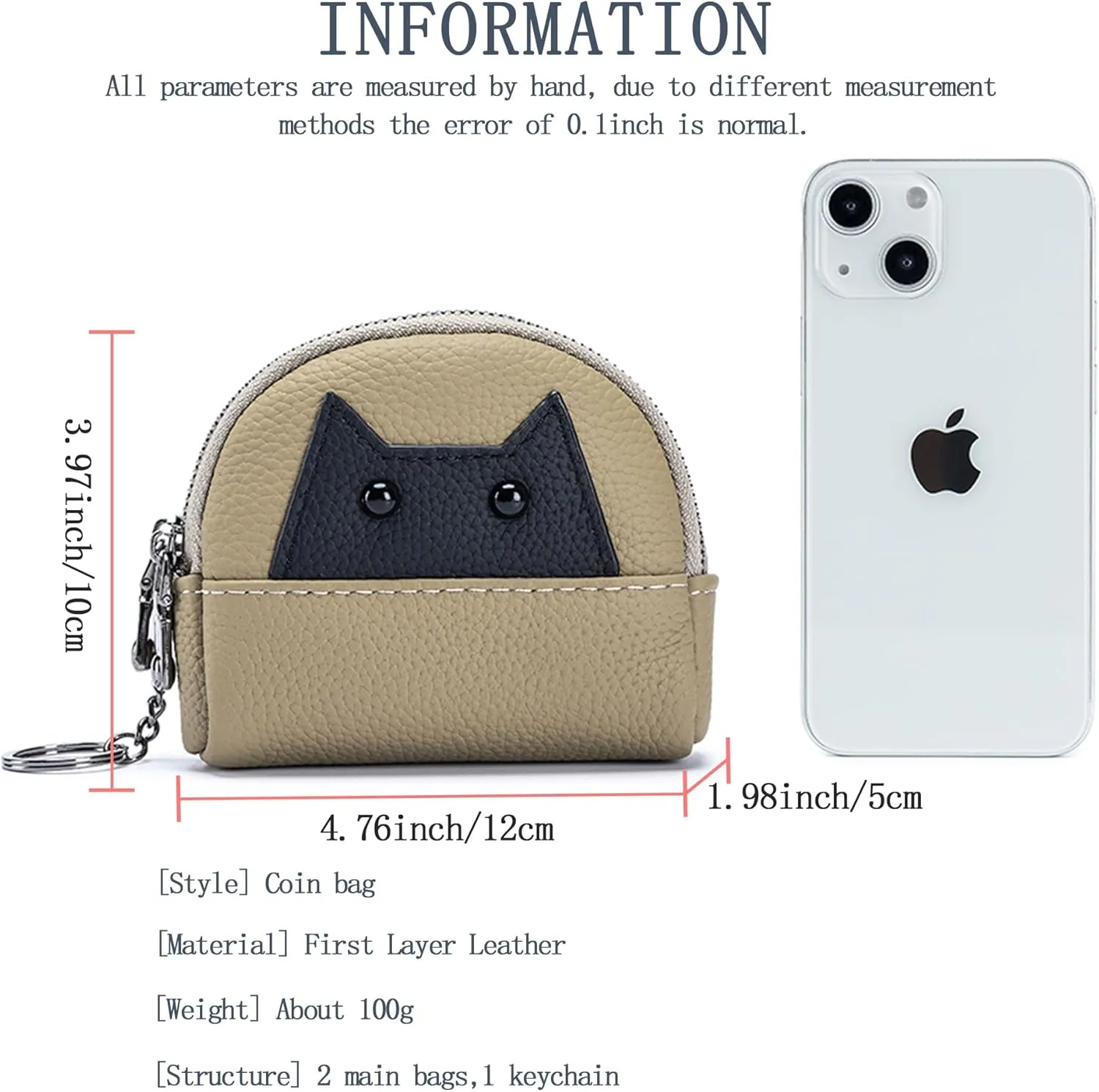 Women's Soft Leather Mini Coin Purse with KeyChain, Cute Cat Face Coin Pouch with Zipper for Women Fashionable Wallet Leather Classic Money Bag (Sea Green)