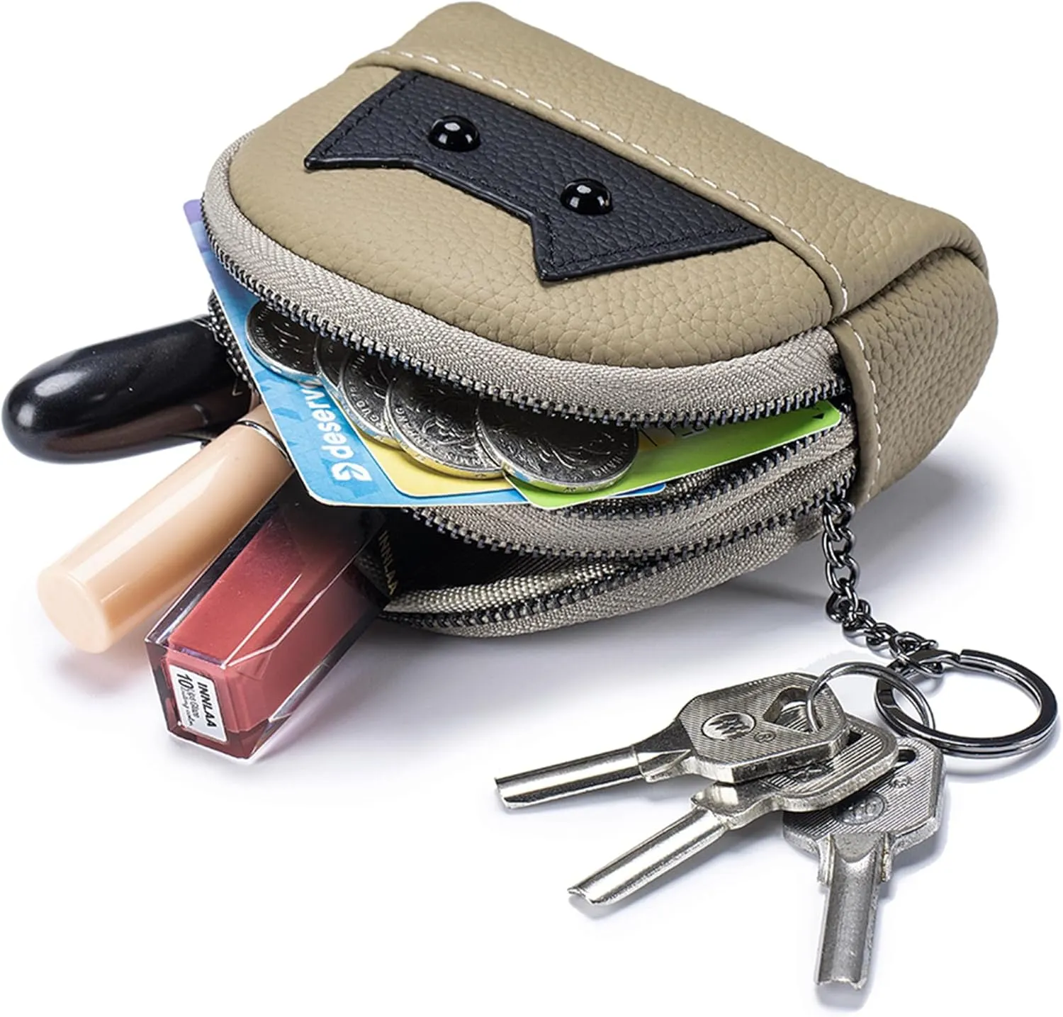 Women's Soft Leather Mini Coin Purse with KeyChain, Cute Cat Face Coin Pouch with Zipper for Women Fashionable Wallet Leather Classic Money Bag (Sea Green)