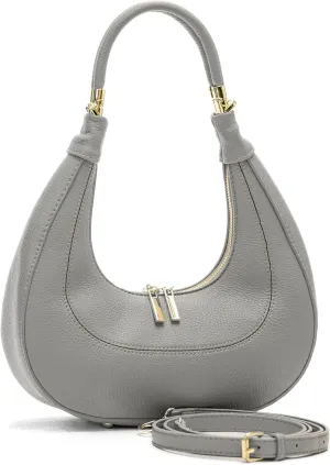 Women's Structured Faux Leather Half Moon Shoulder Bag with Top Handle and Long Strap – Selene