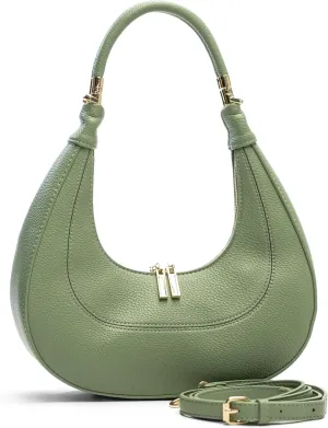 Women's Structured Faux Leather Half Moon Shoulder Bag with Top Handle and Long Strap – Selene