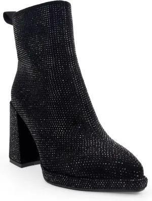 Women's Western Rheinstone Cowboy Boots Block Heel Pointed Toe Flash Ankle Boots for Outdoor Party Side Zip Comfort Booties