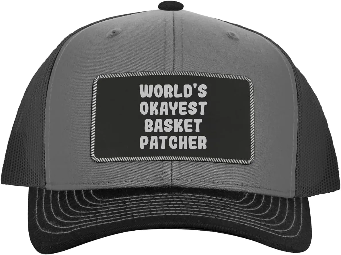 World's Okayest Basket Patcher - Leather Black Patch Engraved Trucker Hat