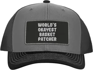 World's Okayest Basket Patcher - Leather Black Patch Engraved Trucker Hat