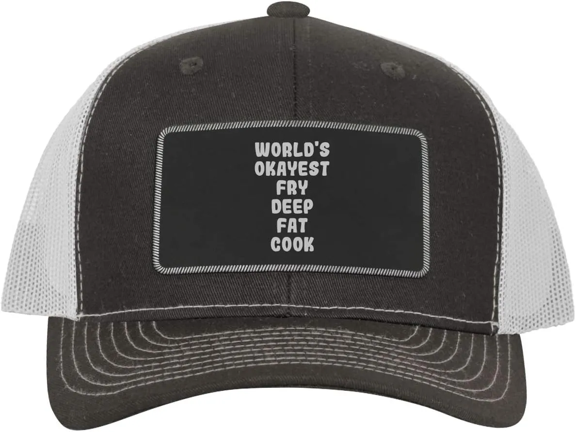 World's Okayest Fry Deep Fat Cook - Leather Black Patch Engraved Trucker Hat