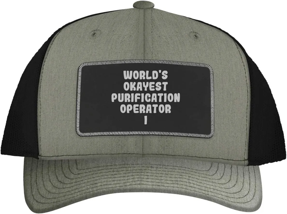 World's Okayest Purification Operator I - Leather Black Patch Engraved Trucker Hat