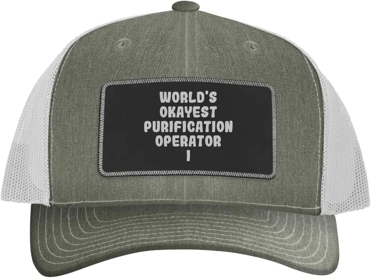 World's Okayest Purification Operator I - Leather Black Patch Engraved Trucker Hat