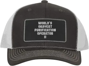 World's Okayest Purification Operator Ii - Leather Black Patch Engraved Trucker Hat