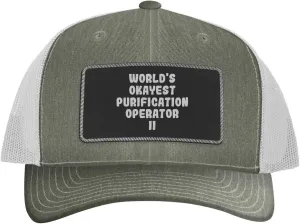 World's Okayest Purification Operator Ii - Leather Black Patch Engraved Trucker Hat
